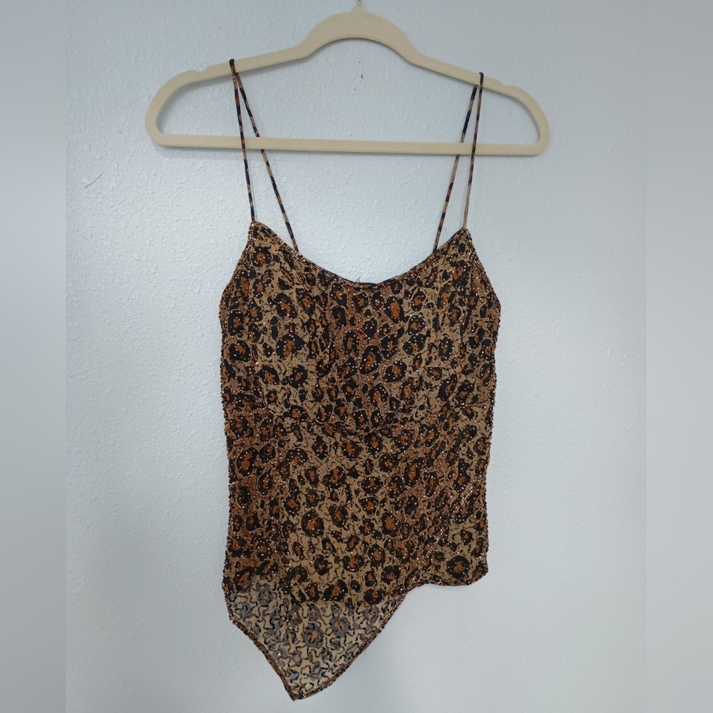 Cache 100% Silk Beaded Leopard Top